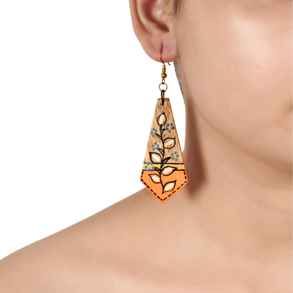 Moorni The Floral Arrows Handcrafted Tribal Wooden Earrings