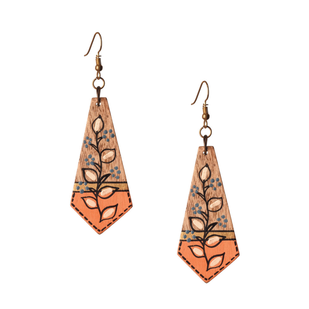 Moorni The Floral Arrows Handcrafted Tribal Wooden Earrings