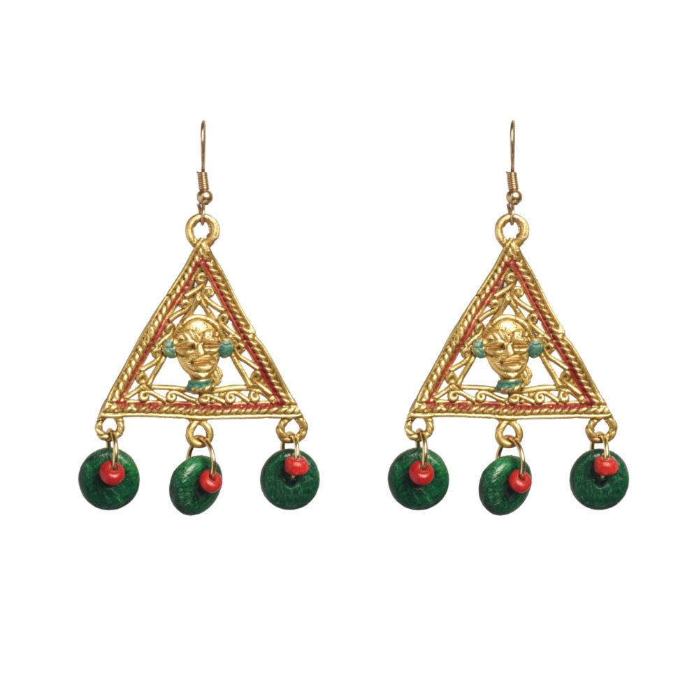 Moorni The Trinity Handcrafted Tribal Dhokra Earrings