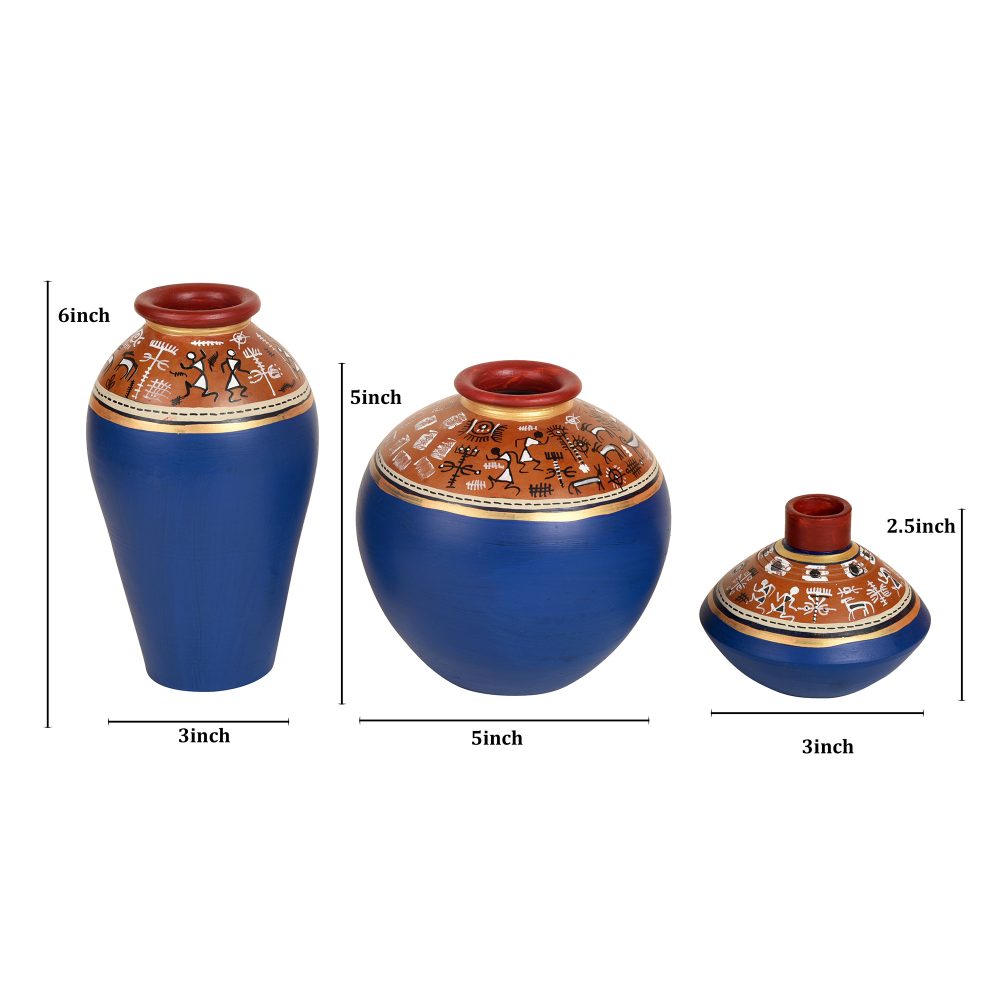 Moorni Exotic Warli Vases in Blue color (Set of 3)