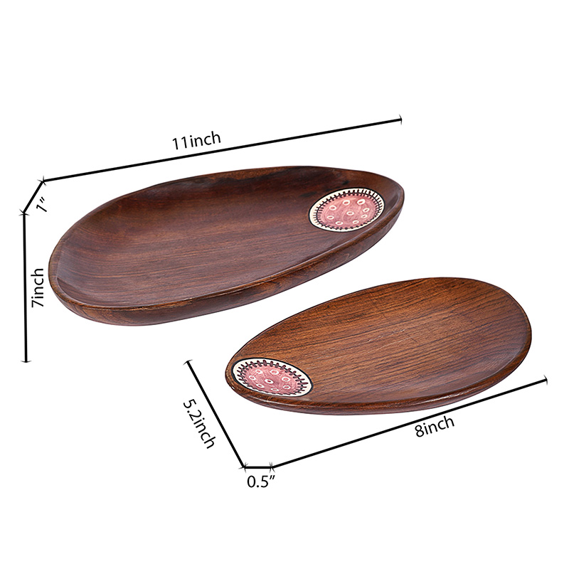 Moorni Trays in Oval Shape with Tribal Art Handcrafted in RoseWood - (11x7 in)