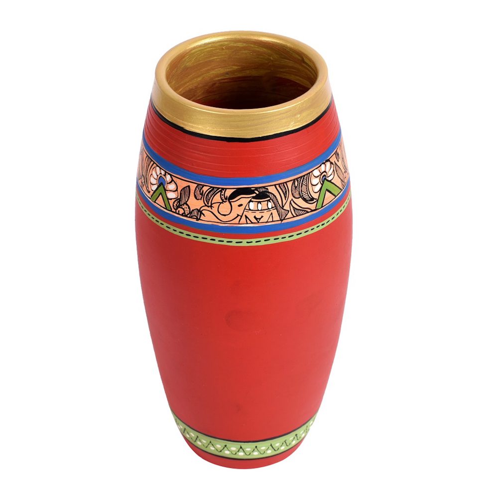 Moorni Vase Earthen Handcrafted Red Madhubani 9x4(HxD)