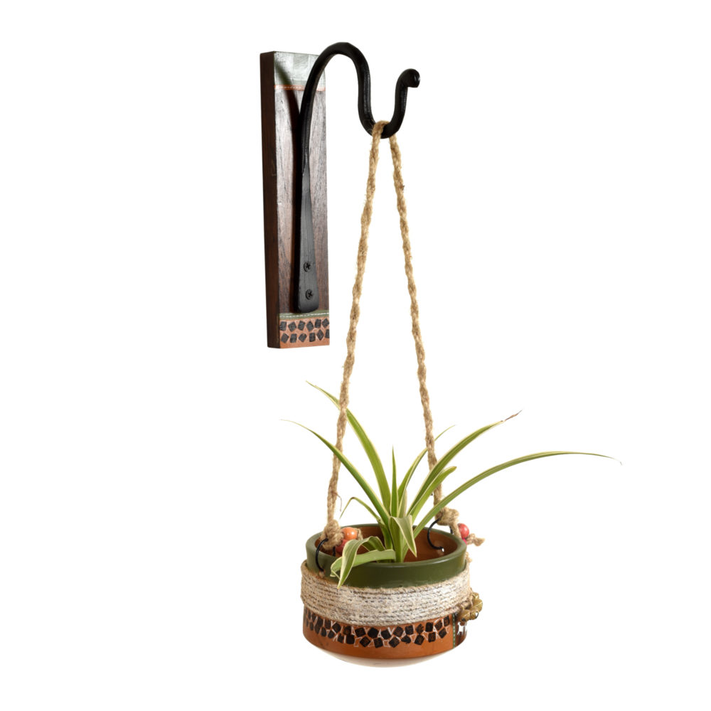 Moorni Jute Embellished Earthen Planter on a Classic Wall Hook