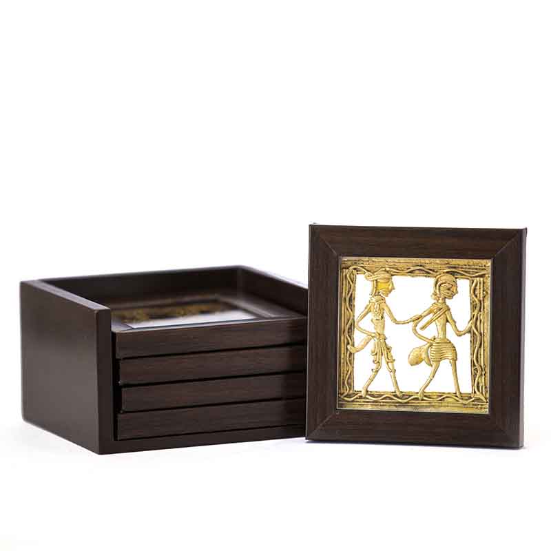 Olha-o Dhokra Coaster Set with Stand (Available in Set of 4)