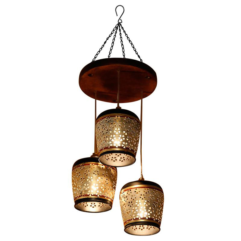 Moorni Moon-3 Chandelier With Metal Hanging Lamps In Simmering Gold (3 Shades)