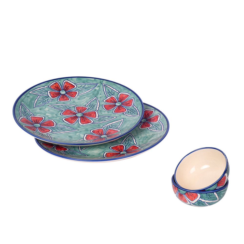 Moorni Flowers of Ecstasy Dinner Plates Set of Plates and Bowls, Arctic (SO4)