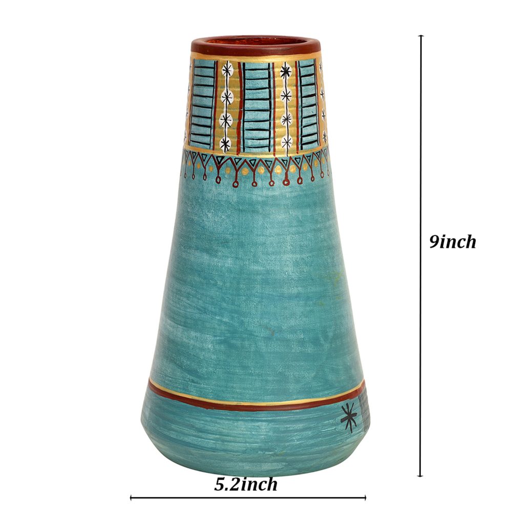 Moorni Turquoise Blue Conical Vase (9x5.2 Dia)