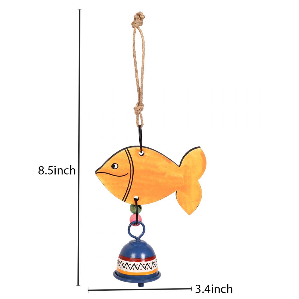 Moorni Handpainted Orange Fish Wind Chimes for Home Decorative (Multicolour)