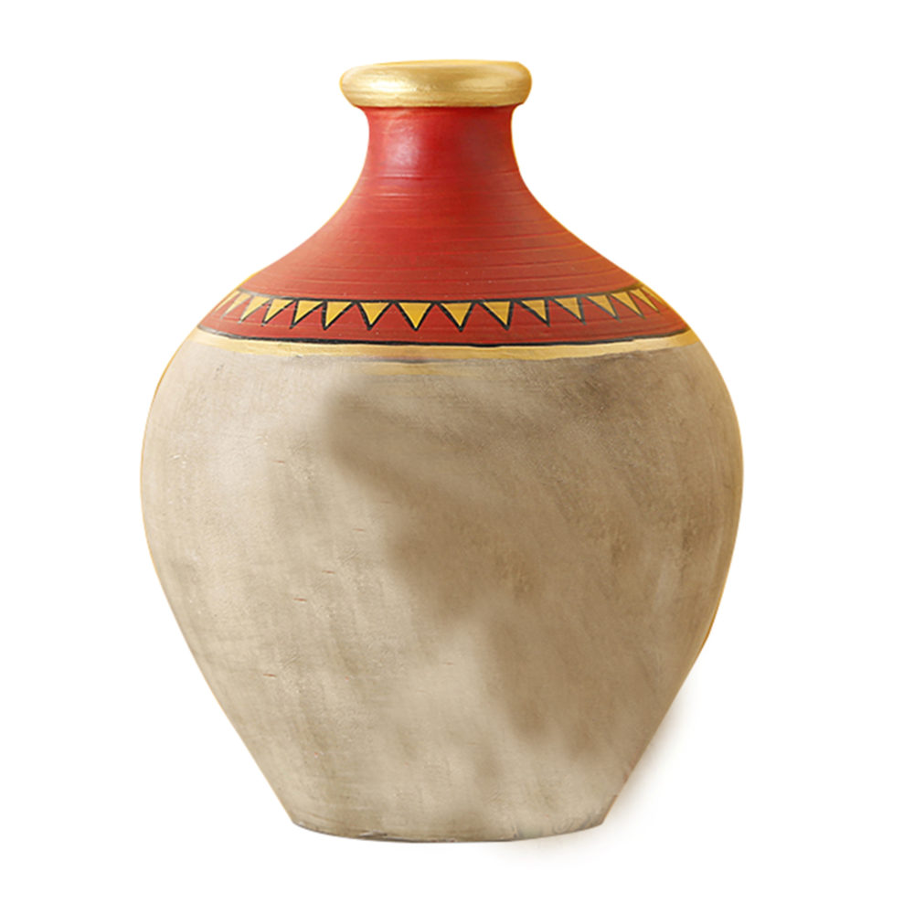 Moorni Vase Earthen Handcrafted Red & Gold Warli 5x4(HxD)