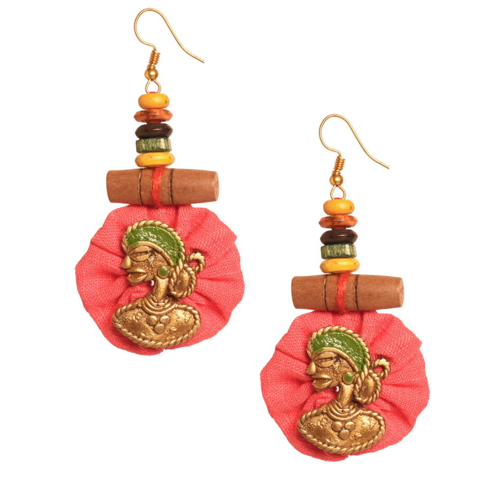 Moorni The Royal Empress Handcrafted Tribal Dhokra Round Earrings in Fuscia