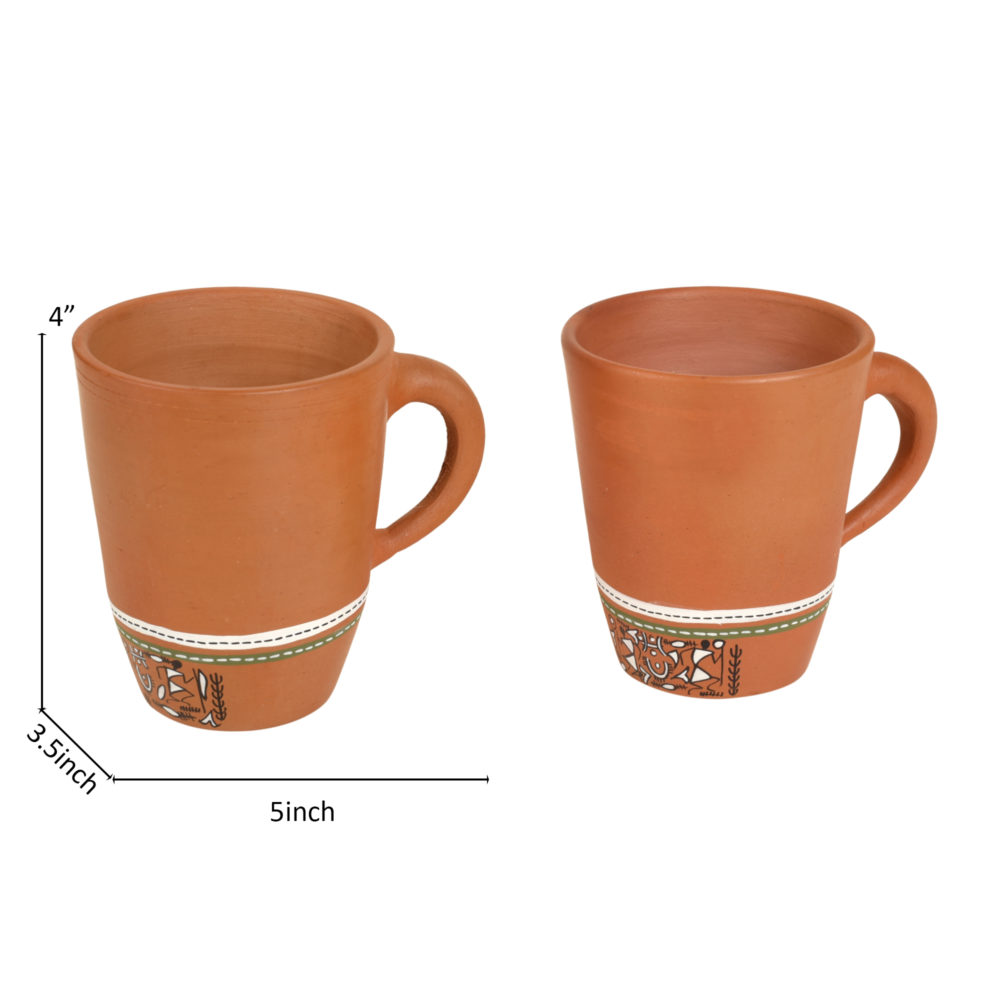 Moorni Knosh-3 Earthen Mugs with Tribal Motifs (Set of 2)