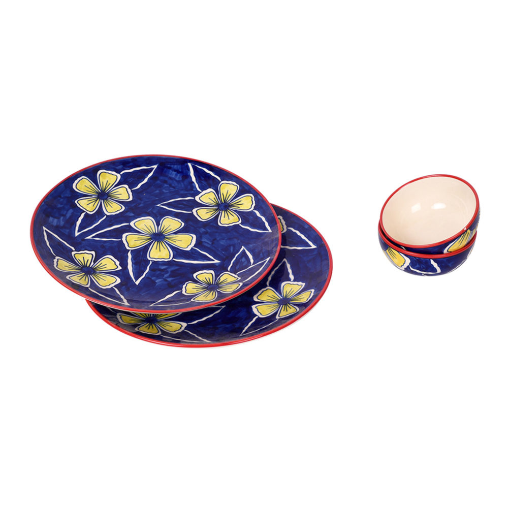 Moorni Flowers of Ecstasy Dinner Set of Plates and Bowls, Azure (SO4)