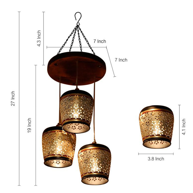 Moorni Moon-3 Chandelier With Metal Hanging Lamps In Simmering Gold (3 Shades)