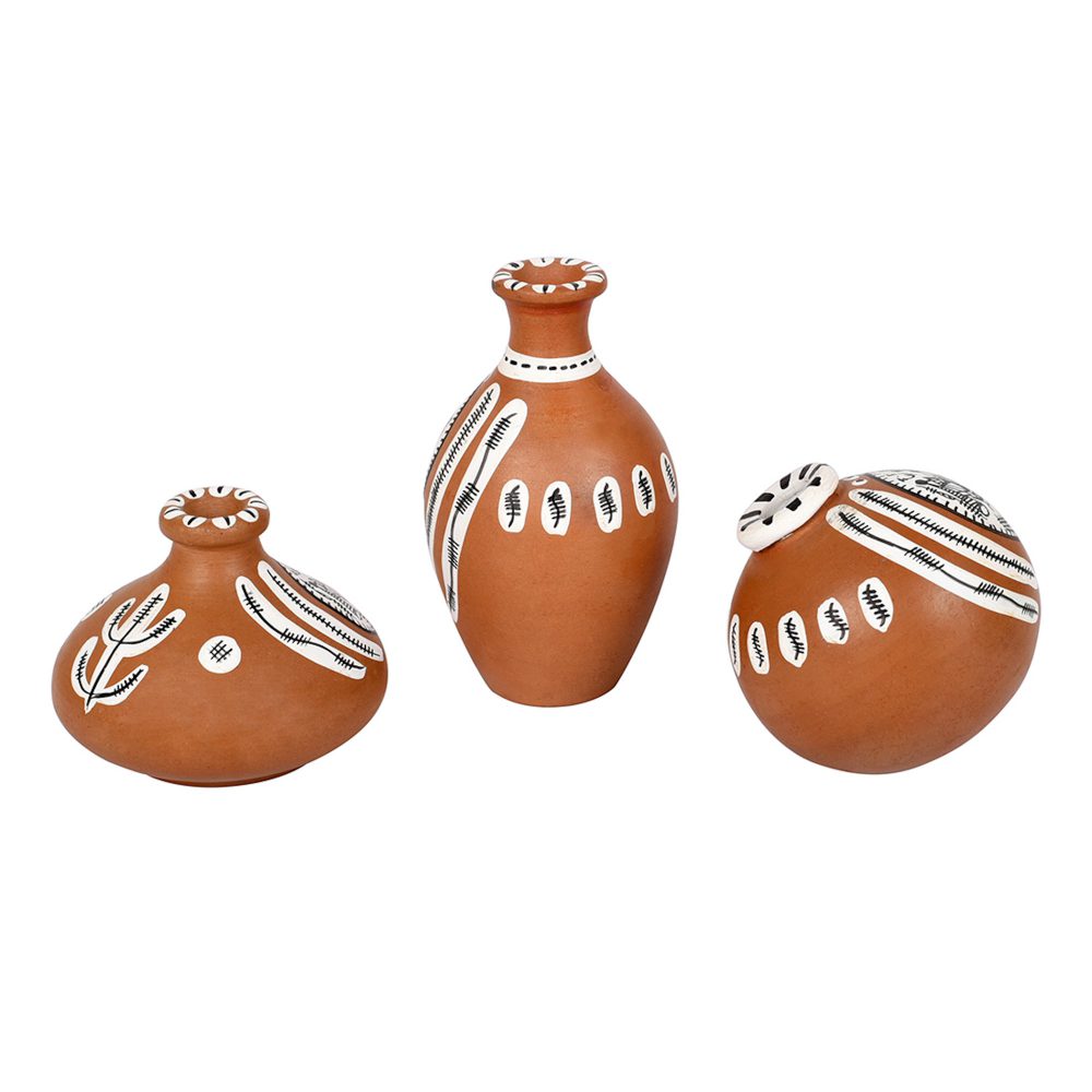 Moorni Vase Earthen Miniatures Natural Warli (Set of 3) 2.4/2/2