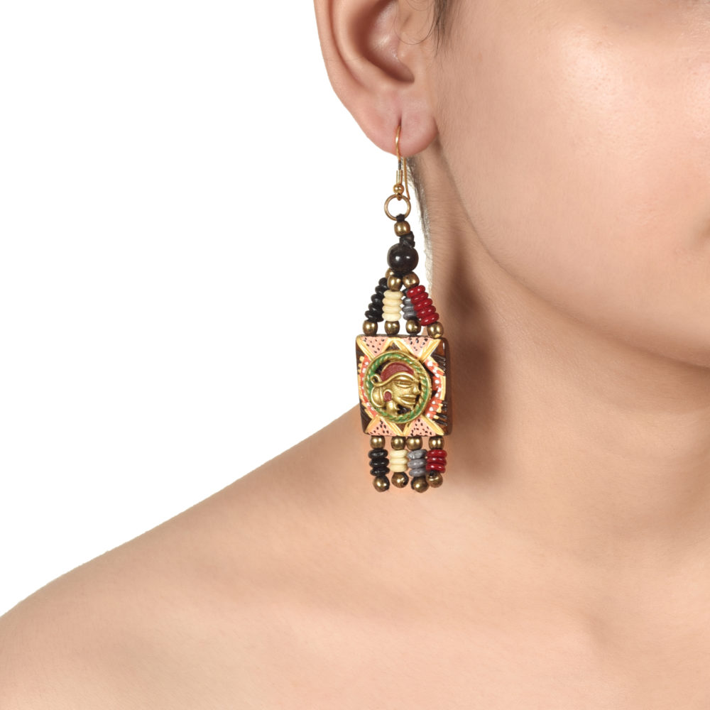 Moorni The Empress Handcrafted Tribal Dhokra Earrings in Multicolour