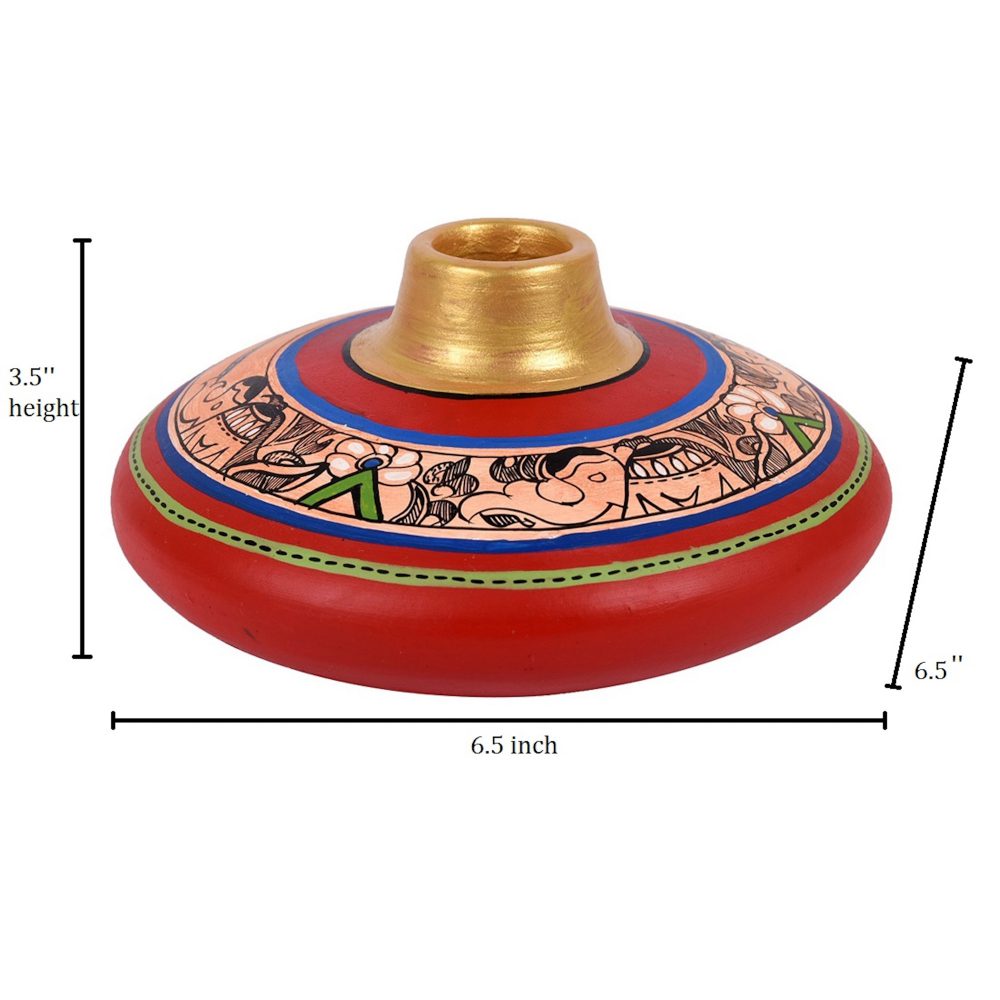 Moorni Vase Earthen Handcrafted Red Madhubani 3.5x6.5(HxD)