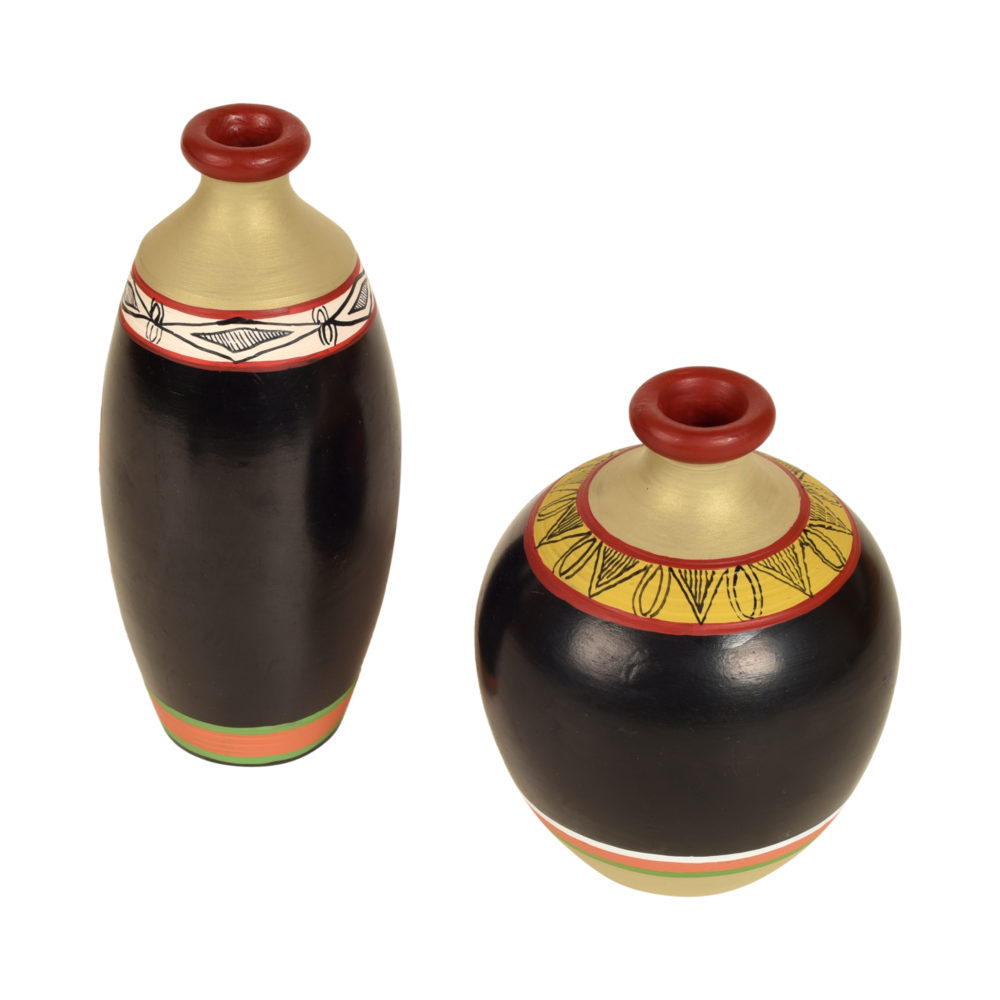 Moorni Black Earthen Vases with Madhubani Tattoo Art x So2