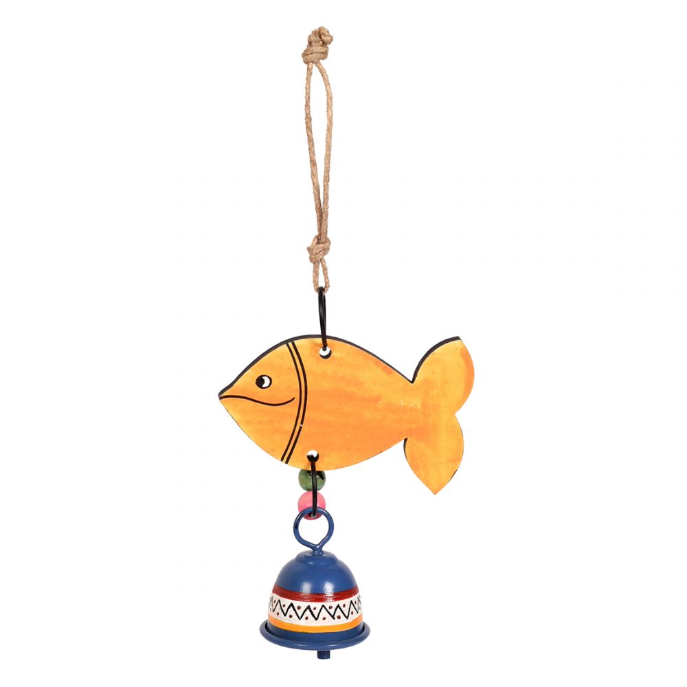 Moorni Handpainted Orange Fish Wind Chimes for Home Decorative (Multicolour)