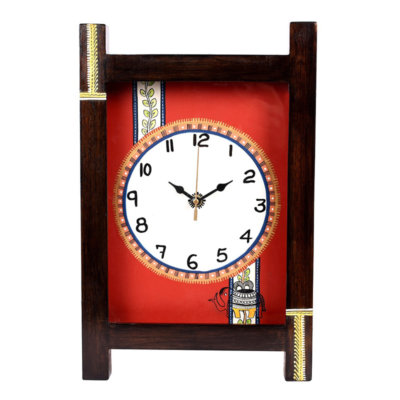 Moorni Wall Clock Handcrafted Wooden Tribal Art with Glass - (9x1x14 in)