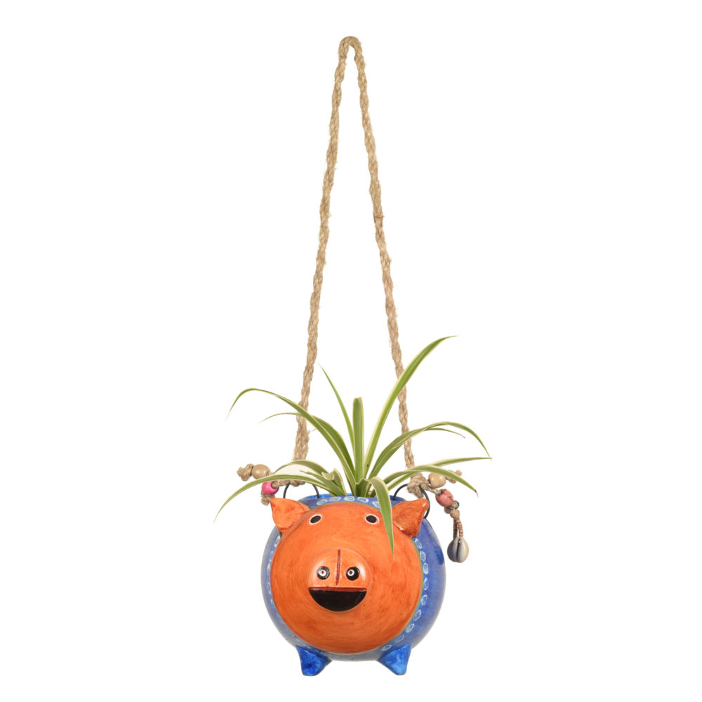 Moorni Blue Pig Earthen Planter with Jute Hanger