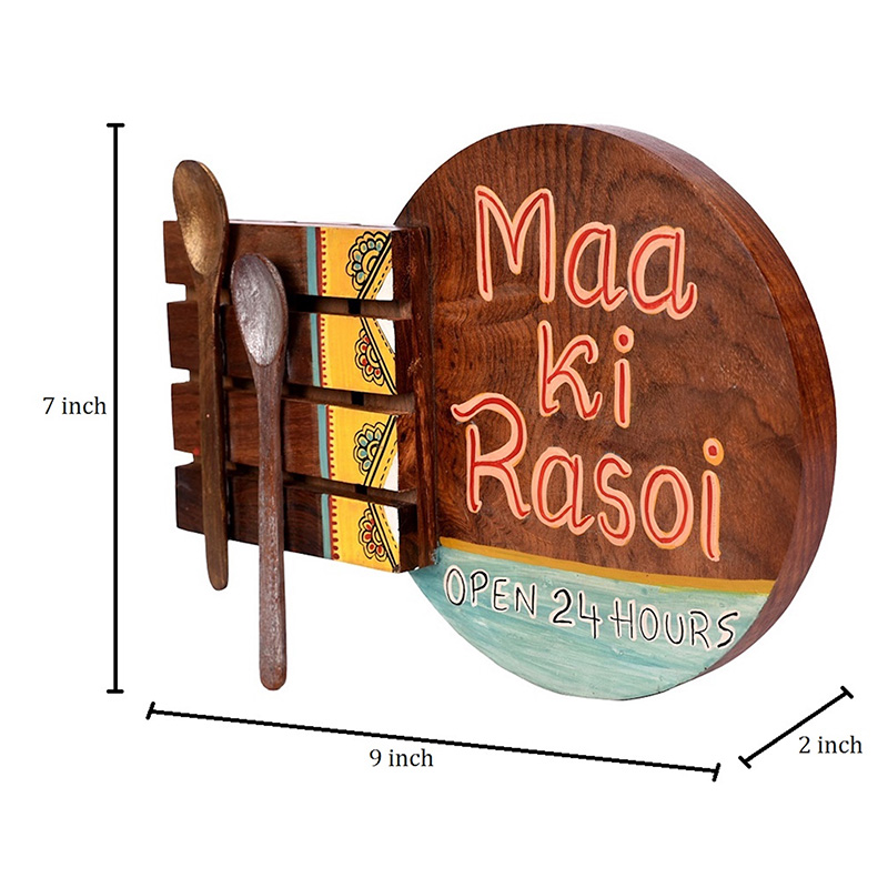 Moorni Kitchen Decor â€œMaa ki Rasoiâ€ Handcrafted in Wood - (9x2x7 in)