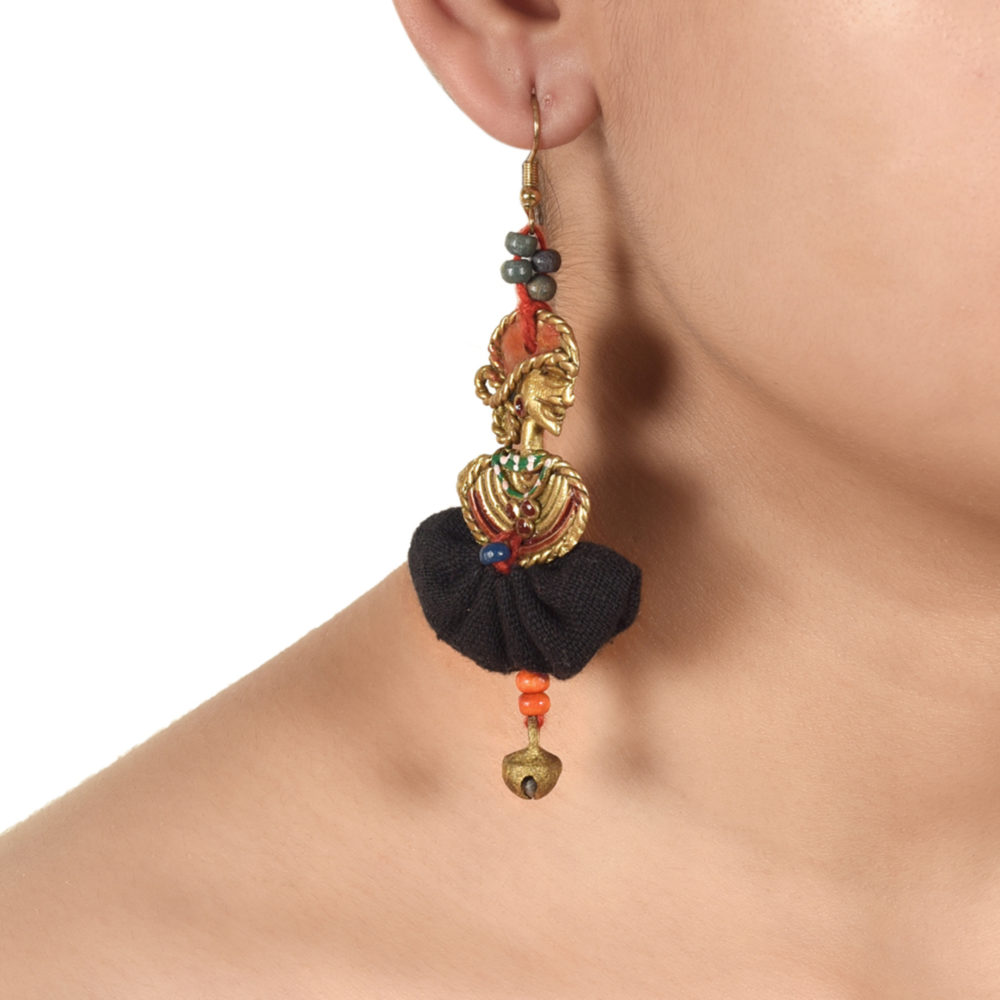 Moorni The Dancing Empress Handcrafted Tribal Dhokra Earrings in Jet Black