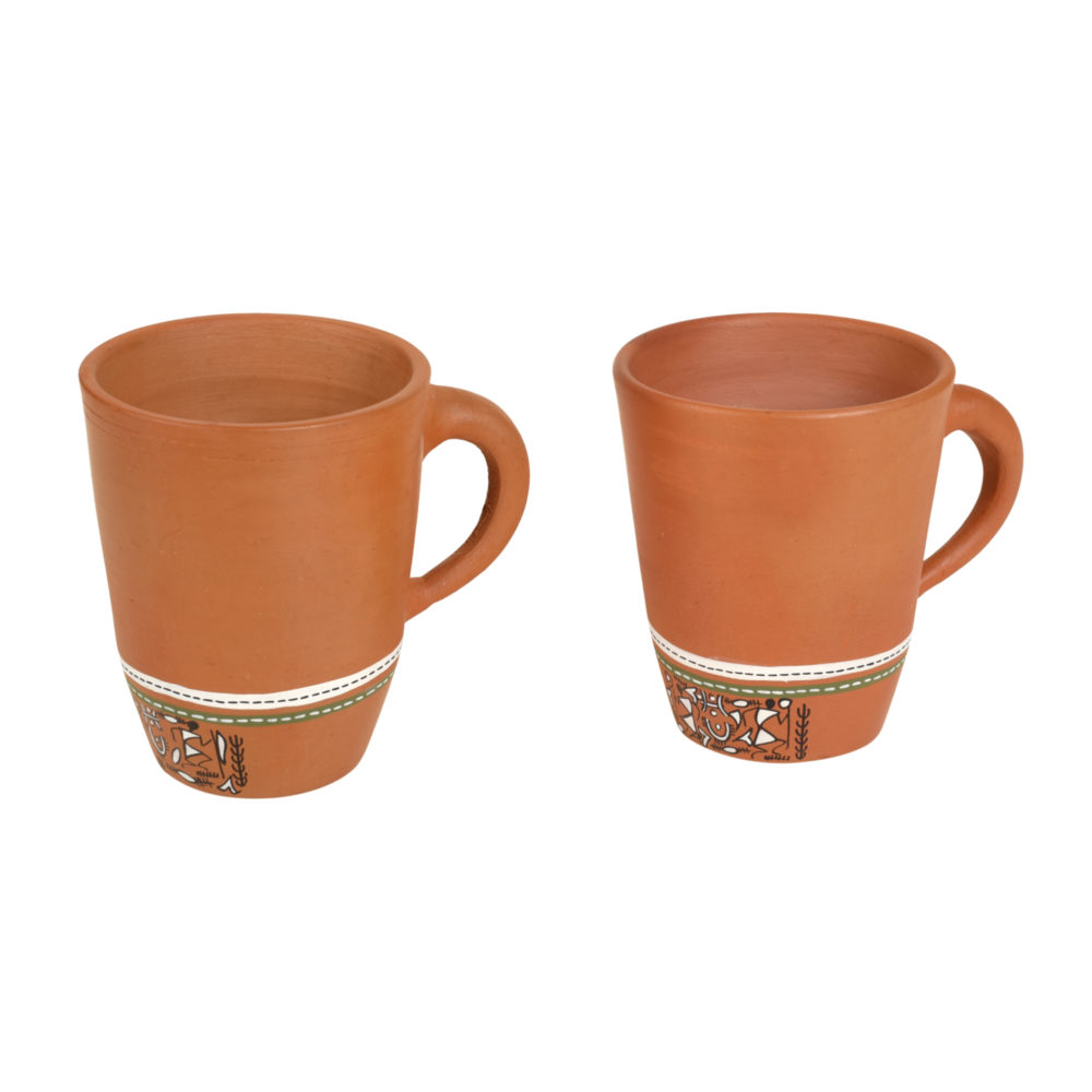 Moorni Knosh-3 Earthen Mugs with Tribal Motifs (Set of 2)