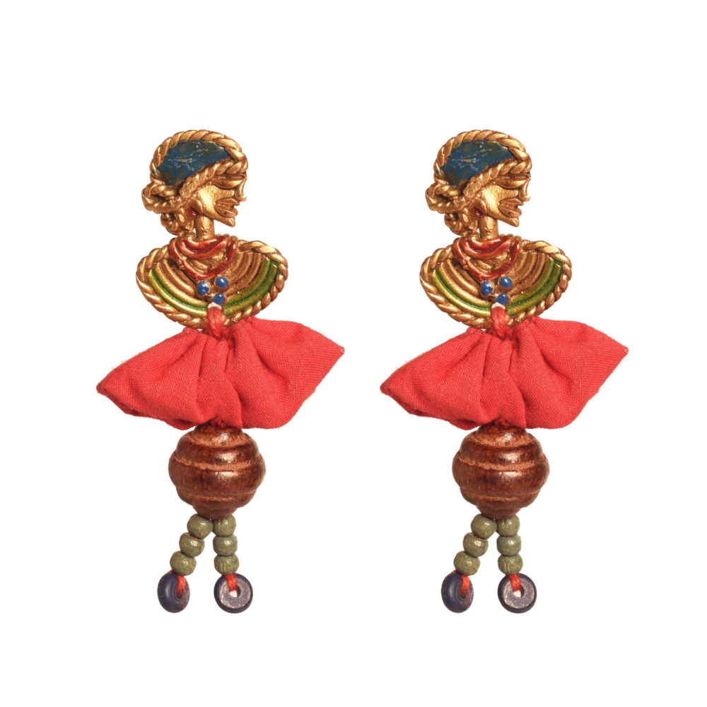 Moorni The Dancing Empress Handcrafted Tribal Dhokra Earrings in multicolours