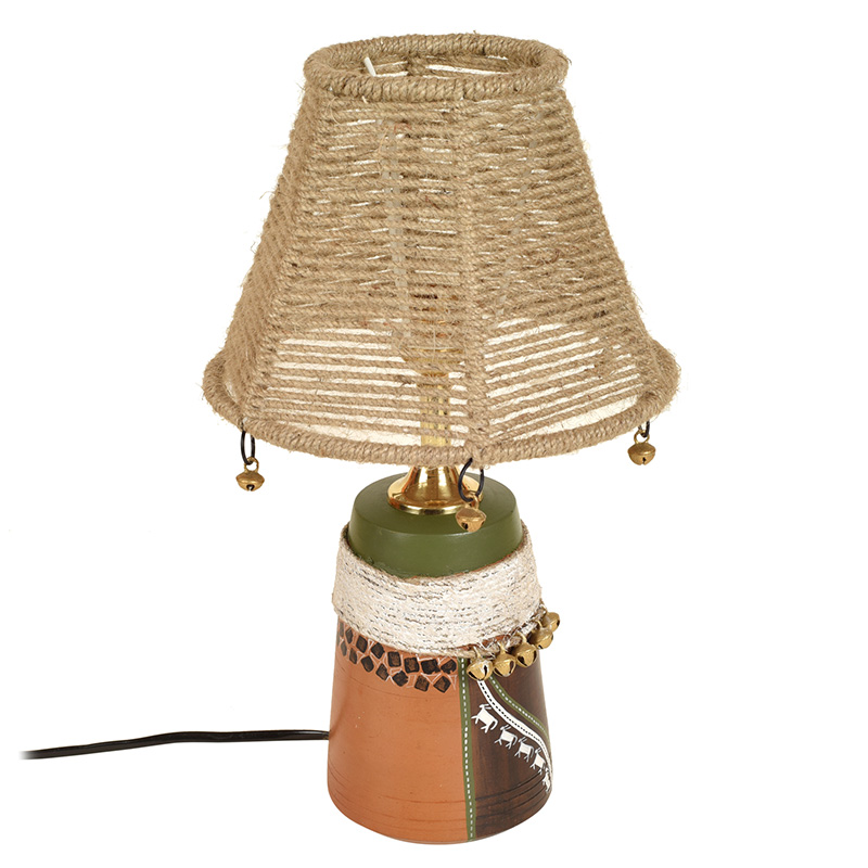 Moorni Hand Knitted Earthen Lamp with embellished Jute Shade - (16x4.5 in)