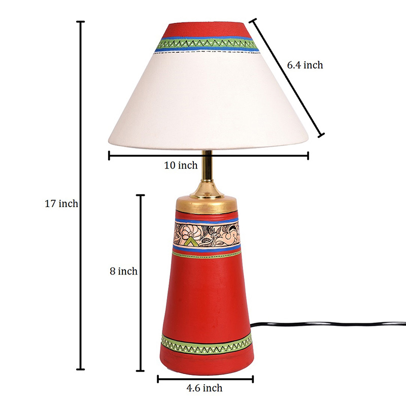 Moorni Table Lamp Red Earthen Handcrafted with White Shade - (13x4.7 in)