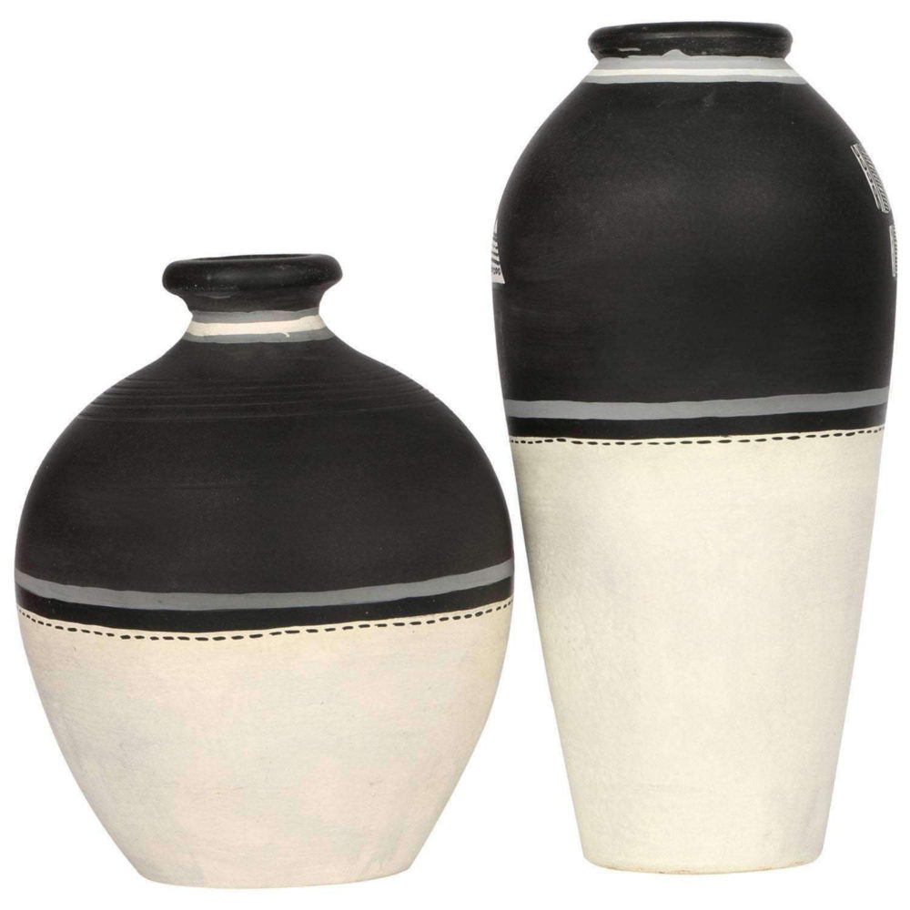 Moorni Vase Earthen Handcrafted Black & White Warli (Set of 2) (5x5/6x3)