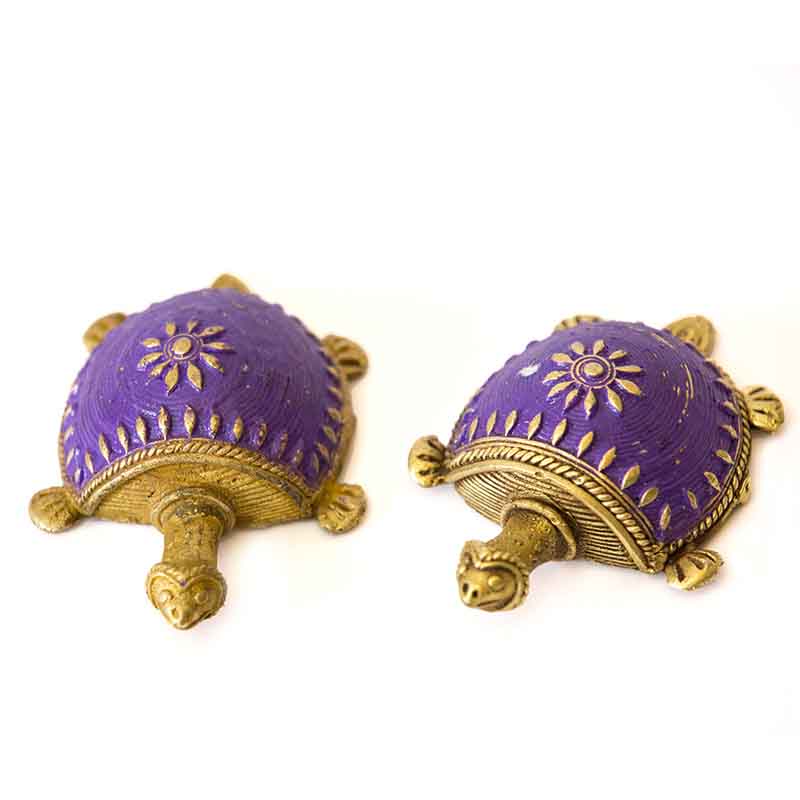 Olha-o Dhokra Tortoise Table Top Set - Different shades of Purple