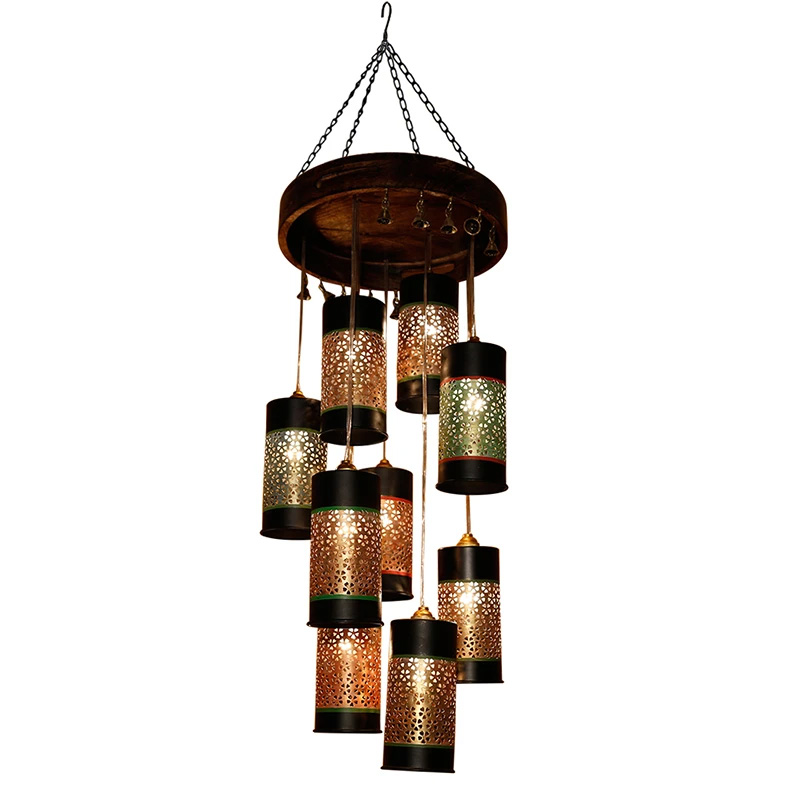 Moorni Celo-9 Chandelier With Cylindrical Metal Hanging Lamps (9 Shades)