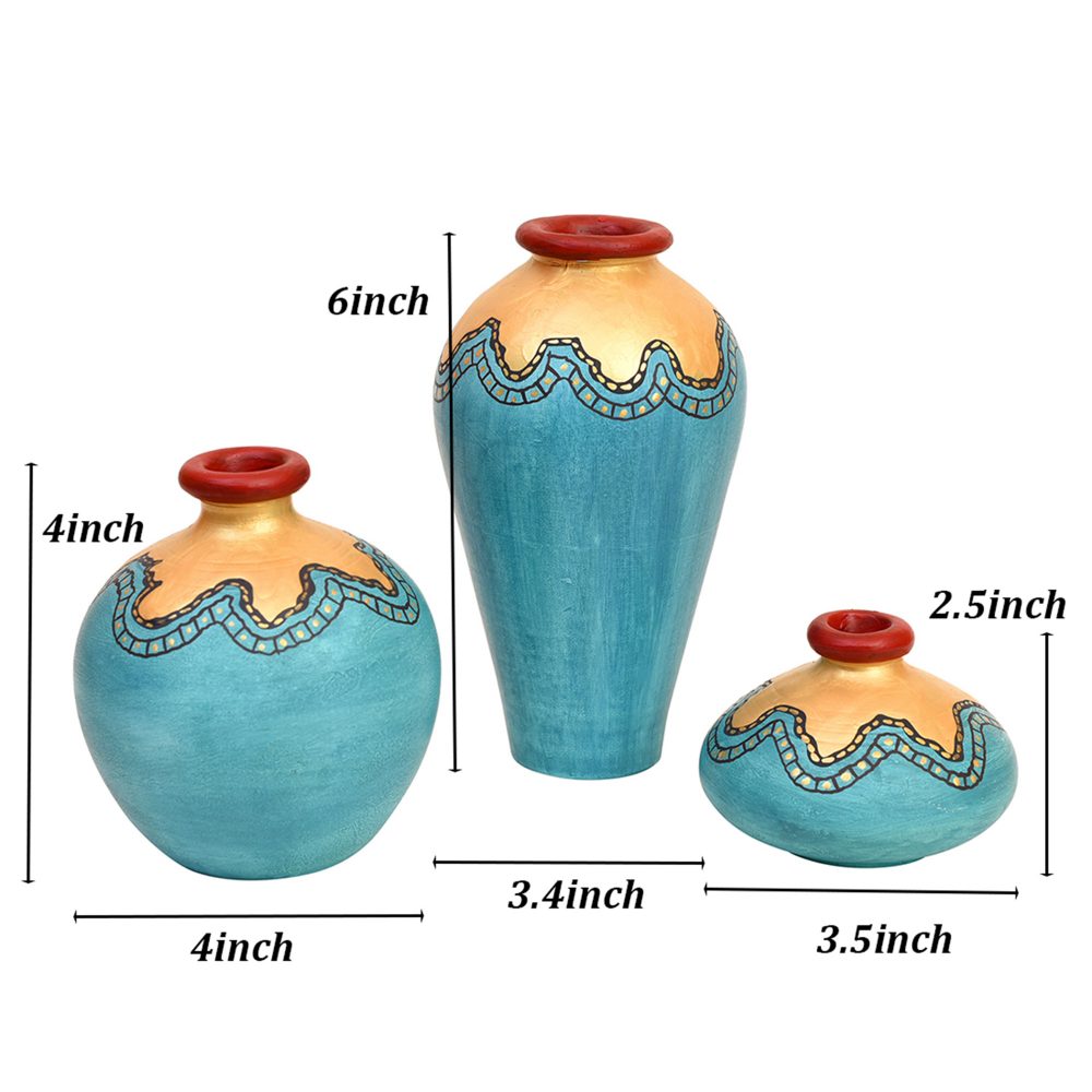 Moorni Turquoise Blue Golden Glaze Vase So3 (6x3.4/2.5x3.5/4x4 HxDia)