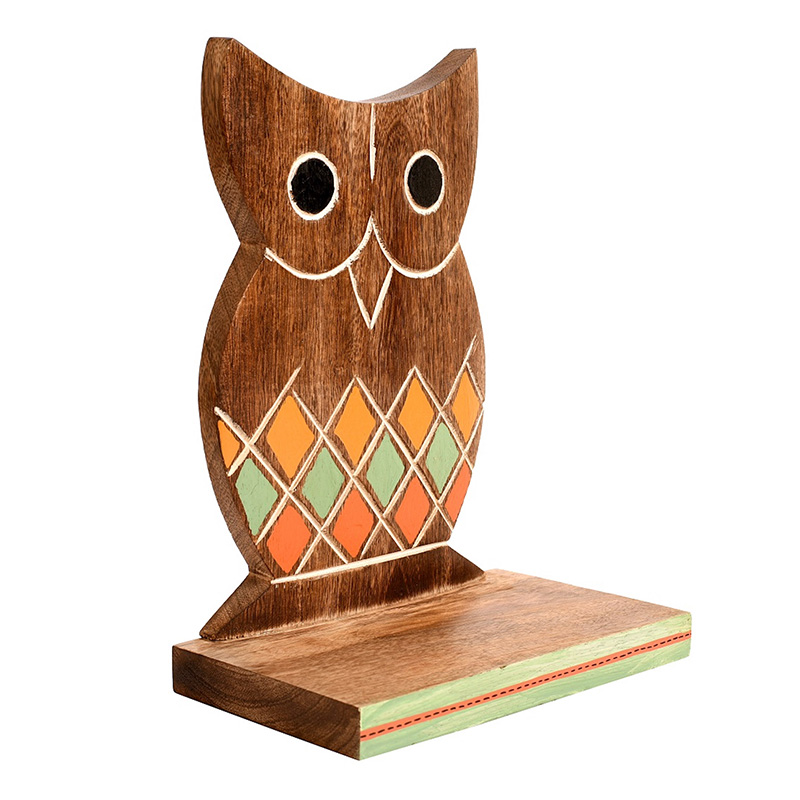 Moorni Wall Decor Owl Shelf with 2 Pots Handcrafted in Wood - (6.5x4x9.2 in)