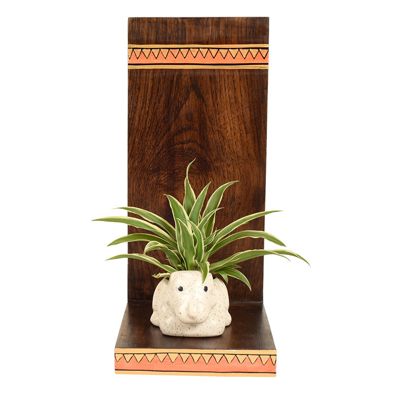 Moorni Puppy Wall Decor Shelf with Ceramic Pot - (5x7x11 in)