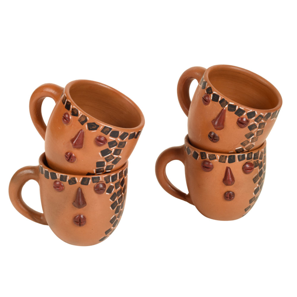 Moorni Knosh-B Earthen Cups with Tribal Motifs (Set of 4)