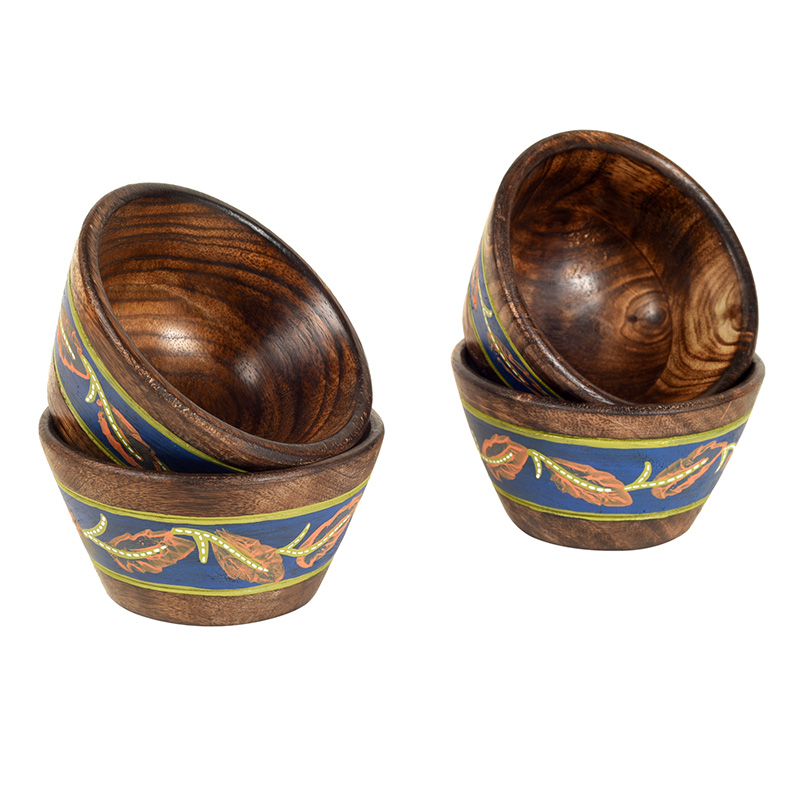 Moorni Hand-painted Wooden Autumn Leaf Bowls - Set of 4 (4x4x2.5 in)