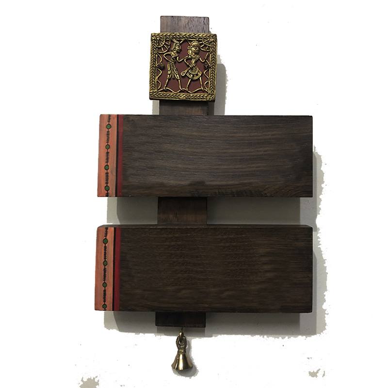 Moorni Wooden Name Plate with Dhokra Art Tile - 2 Names