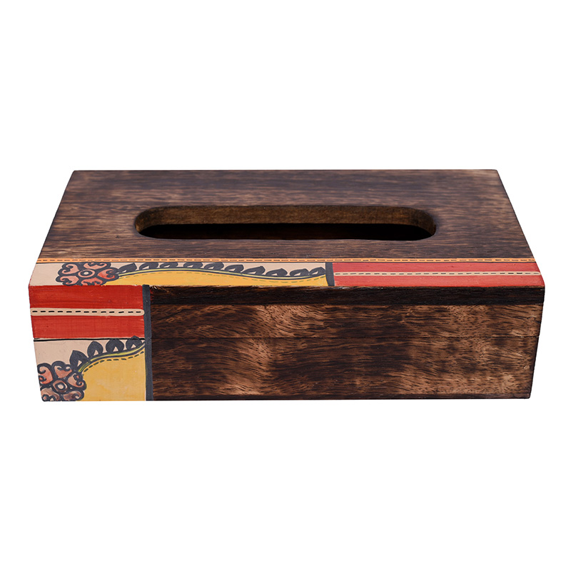 Moorni Tissue Box Handcrafted in Wood with Tribal Art Flower Design - (9x5x2.5 in)