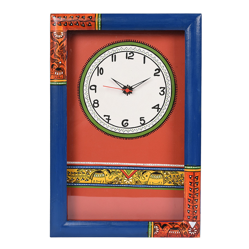 Moorni Wall Clock Handcrafted Madhubani Blue/Red with Glass - (10x2x15 in)