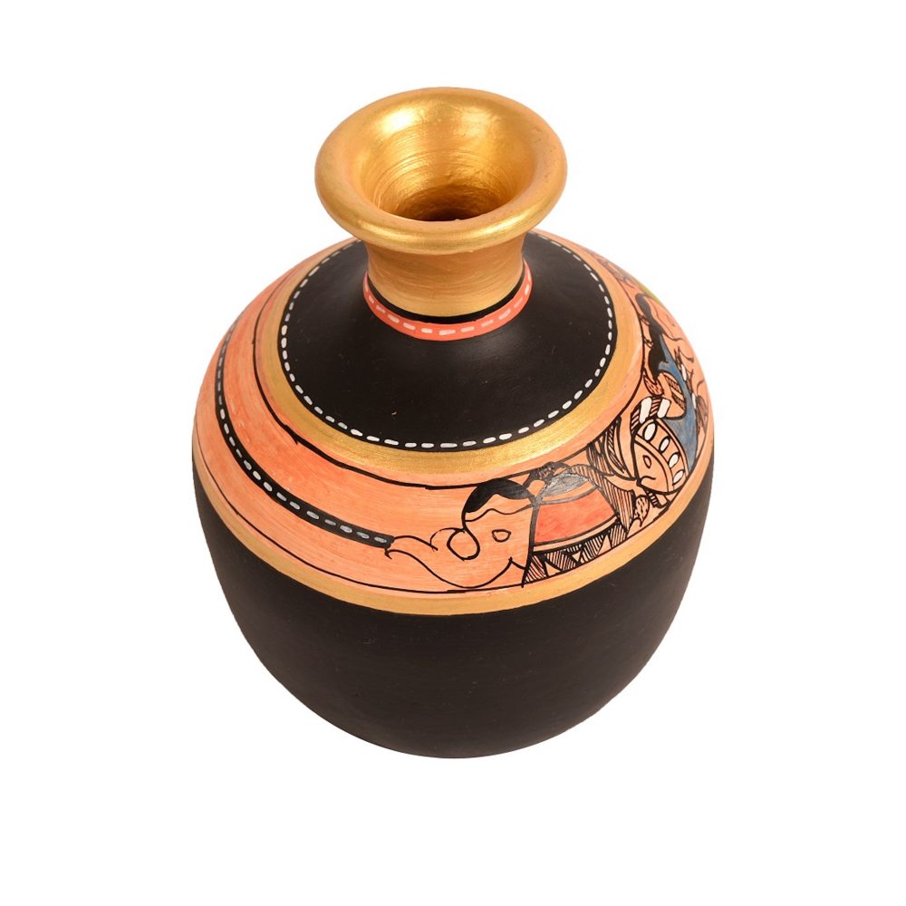 Moorni Vase Earthen Handcrafted Black Madhubani 6x4(HxD)