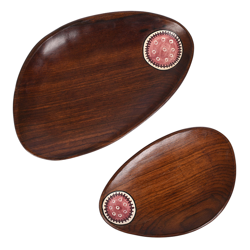 Moorni Trays in Oval Shape with Tribal Art Handcrafted in RoseWood - (11x7 in)