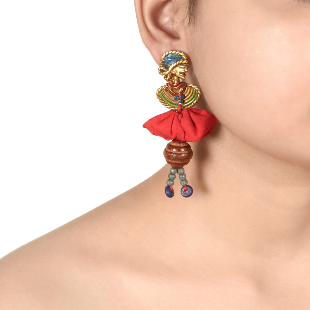 Moorni The Dancing Empress Handcrafted Tribal Dhokra Earrings in multicolours