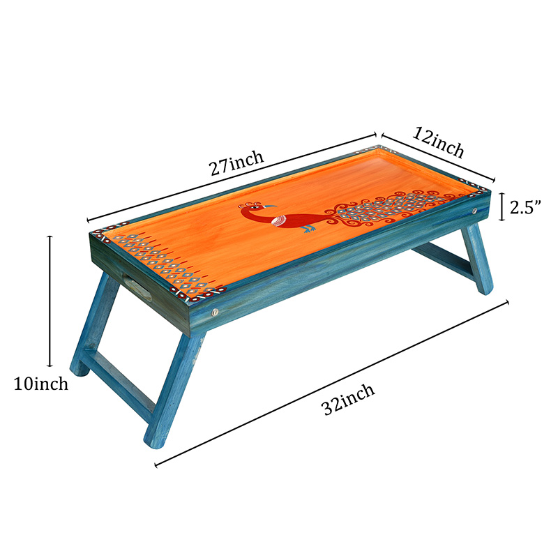 Moorni Madhubani Folding Breakfast Tray in Orange - (32x12x10 in)