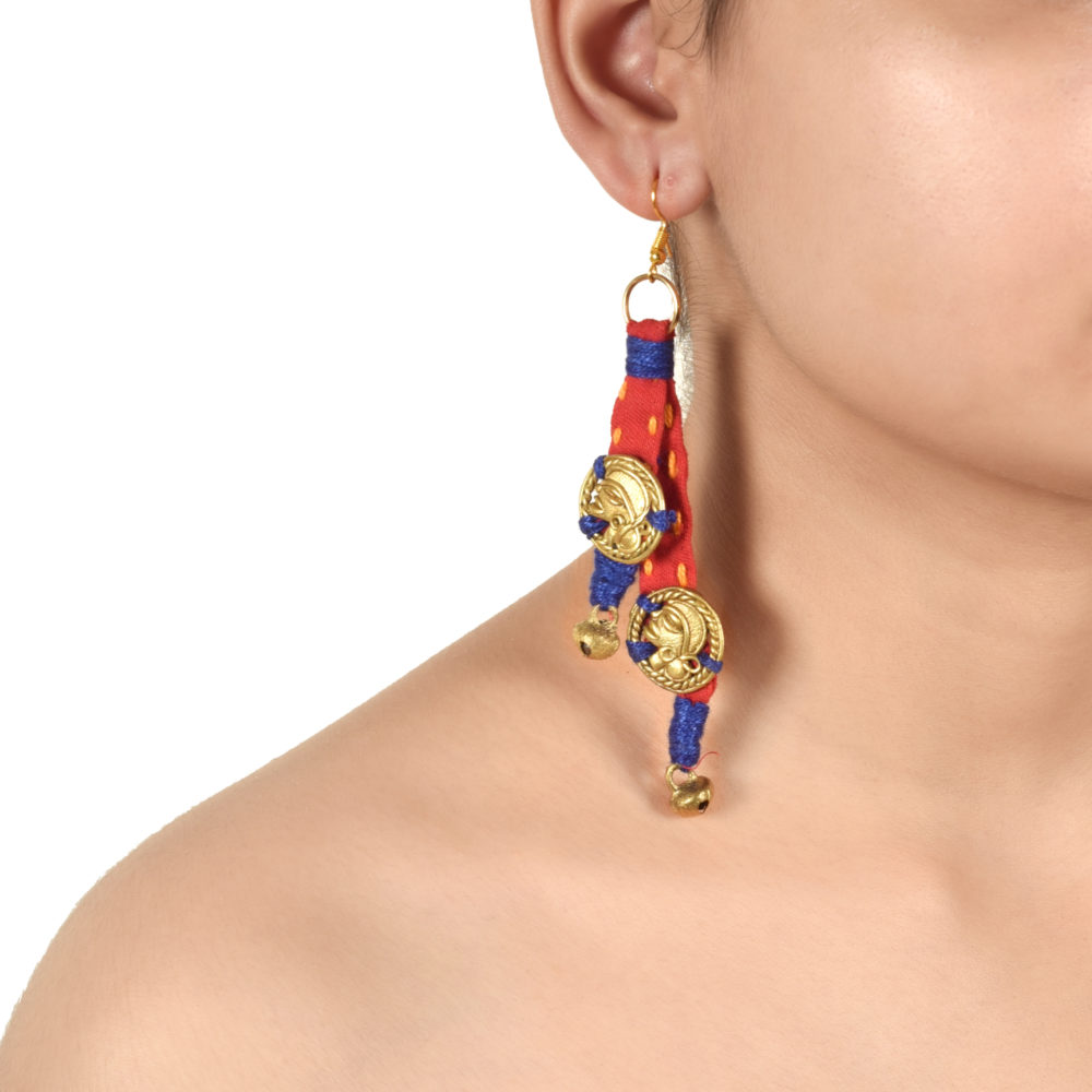 Moorni The Tribal Drops Handcrafted Tribal Dhokra Earrings in fabric