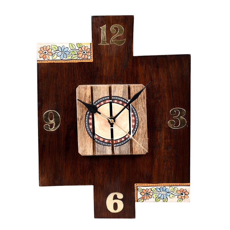 Moorni Wall Clock Handcrafted Wooden Tribal Art - (9x1.5x12 in)