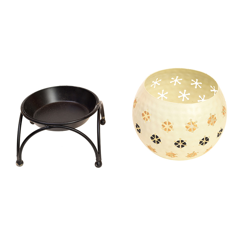 Moorni Tealight White Polka Style with Metal Stand