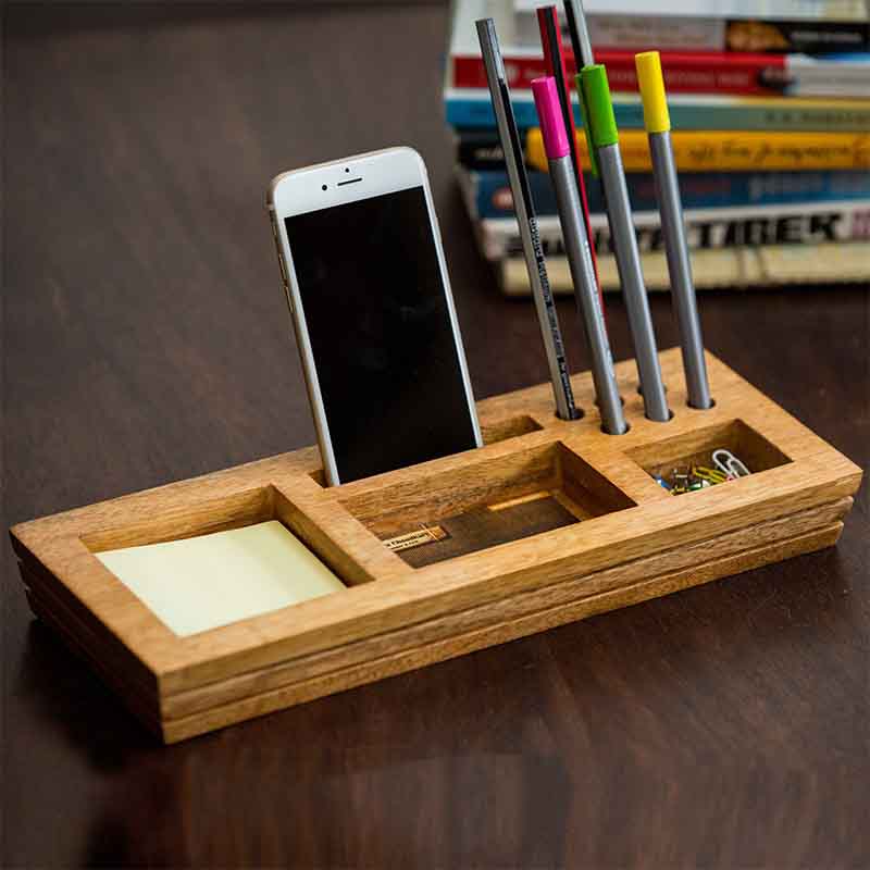 Olha-o Mango Wood Table Organizer with Post-It Sticky Note