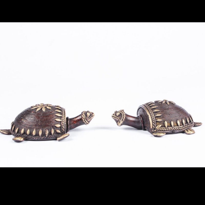 Dhokra Art Tortoise Table Top Set- Brown